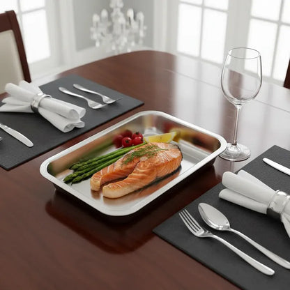 Plato De Acero Inoxidable 36 X 27  4.8cm Plateado