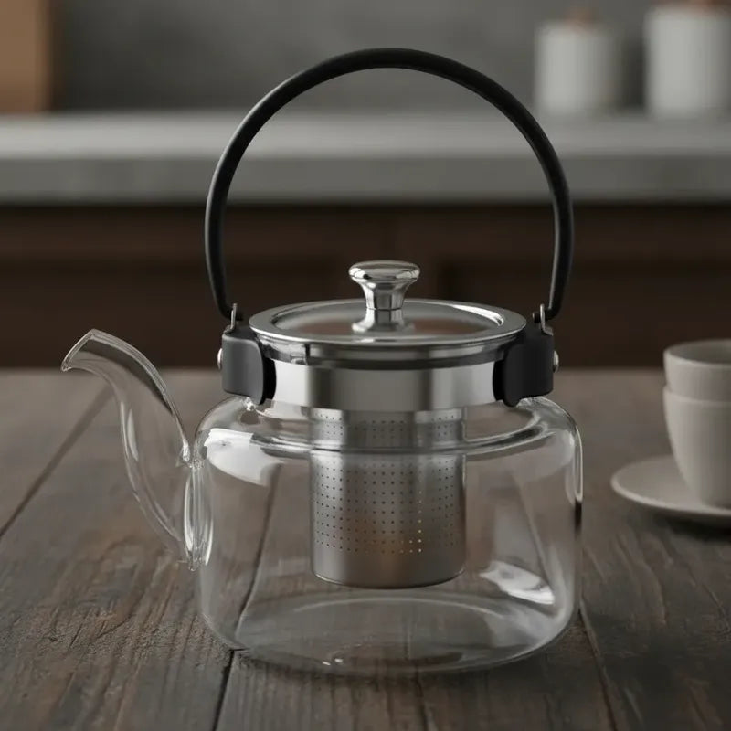 Tetera Infusor De Vidrio Té Infusor Acero Inoxidable 1.2l Transparente