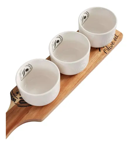 Set De Pocillos Más Tabla De Madera