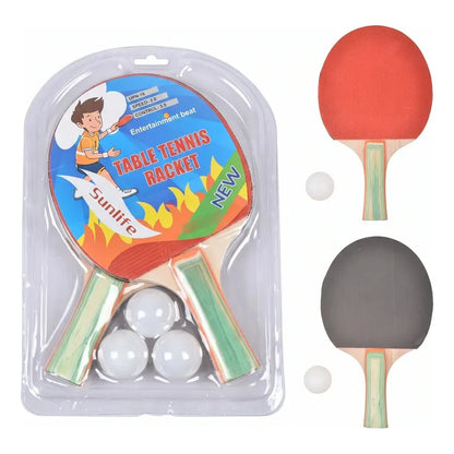 Kit Ping Pong 2 Paletas Madera Rojo Negro 3 Pelotas Varios Madera