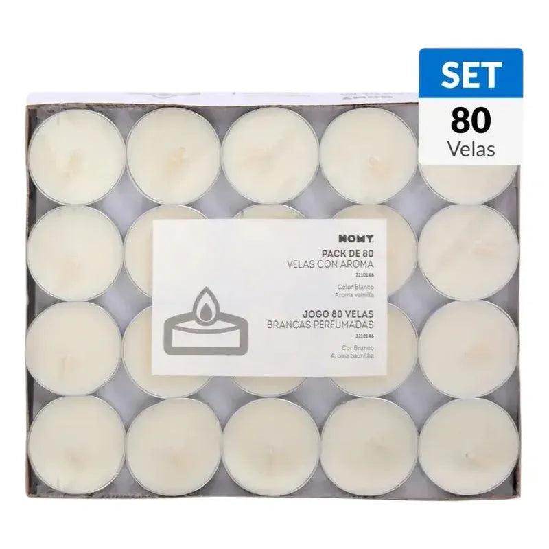 Set De Velas Tealight Vainilla 80 Unidades Blanco Redonda Cera Vainilla
