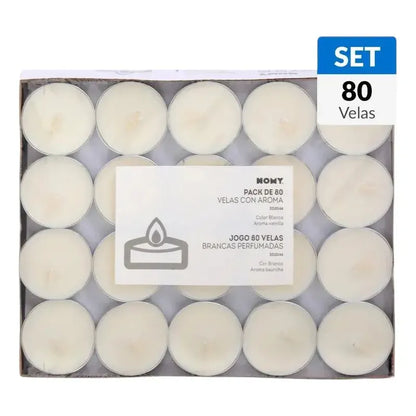 Set De Velas Tealight Vainilla 80 Unidades Blanco Redonda Cera Vainilla