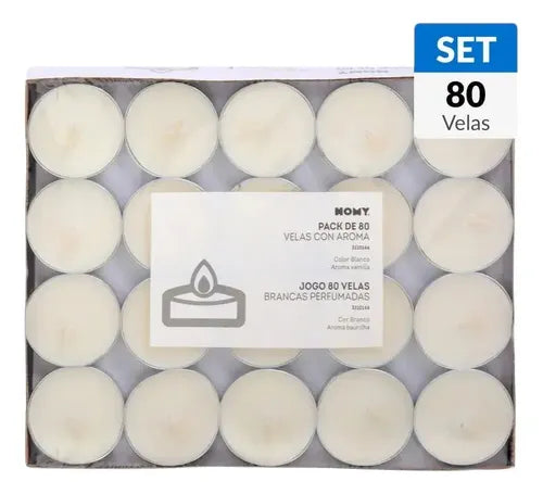 Set De Velas Tealight Vainilla 80 Unidades Blanco Redonda Cera Vainilla