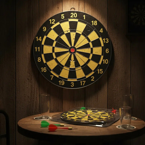 Tablero Tiro Al Blanco Reversible 25 Cm Con Dardos Amarillo