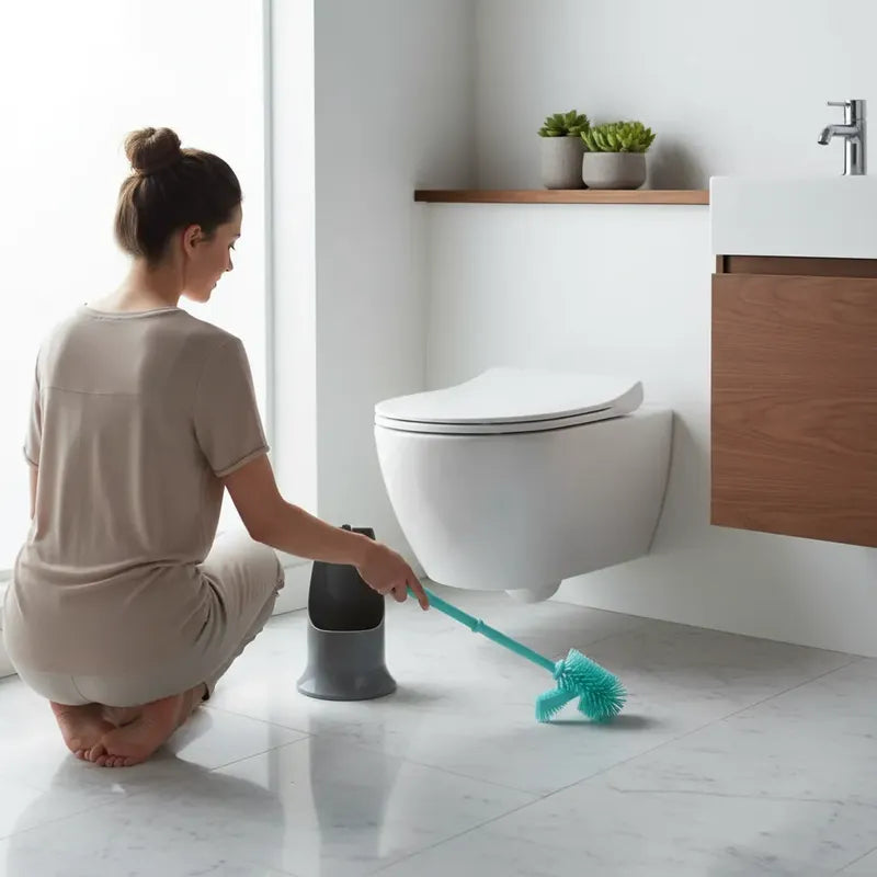 Cepillo De Baño Inodoro Con Soporte Limpieza Celeste
