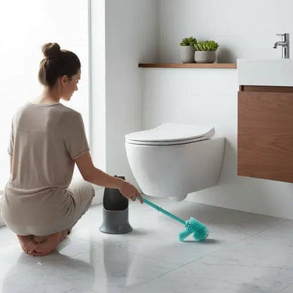 Cepillo De Baño Inodoro Con Soporte Limpieza Celeste