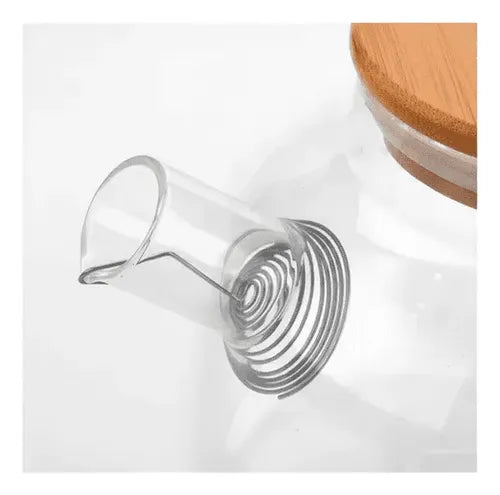 Tetera Vidrio Con Infusor 1 Litro Y Tapa Bambú Transparente