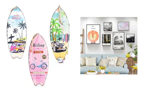 Pack 3cuadro Tabla Surf Decorativa Vertical 15x40cm Varios