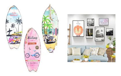 Pack 3cuadro Tabla Surf Decorativa Vertical 15x40cm Varios