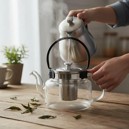 Tetera Infusor De Vidrio Té Infusor Acero Inoxidable 1.2l Transparente