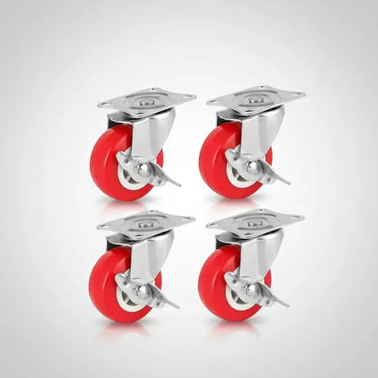 Pack De 4 Ruedas Con Frenos Giratorias Multifuncional 65mm Rojo