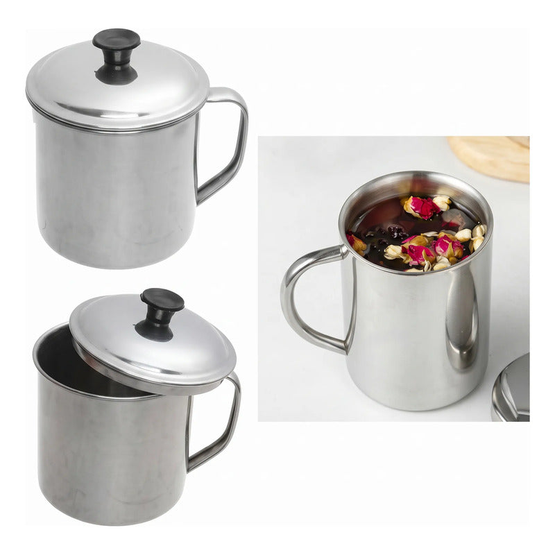 Taza De Té Con Tapa De 10 Cm - Ideal Para  Bebidas Calientes Acero Inoxidable Taza