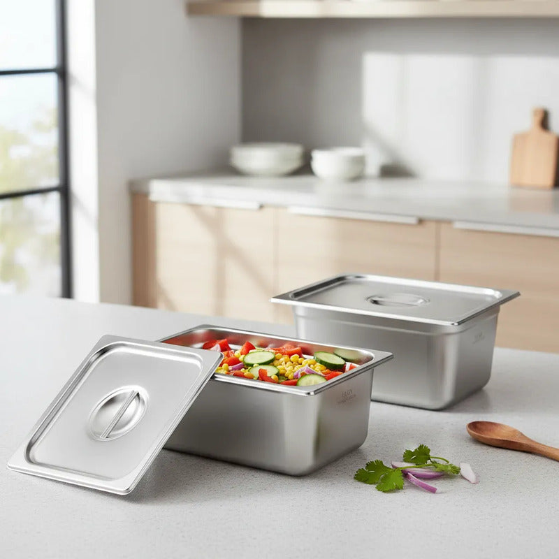 Pack 2 Bandeja Deposito Gastronomico Acero Inoxidable Plateado