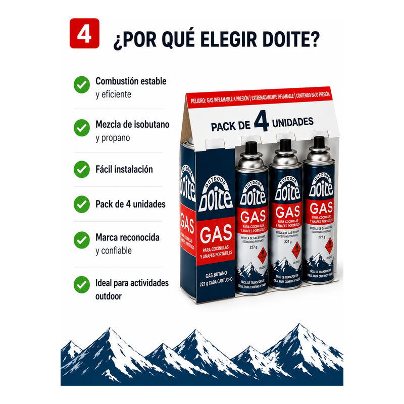 Pack 4 Cartuchos Gas Doite 227 G Para Cocinilla Camping