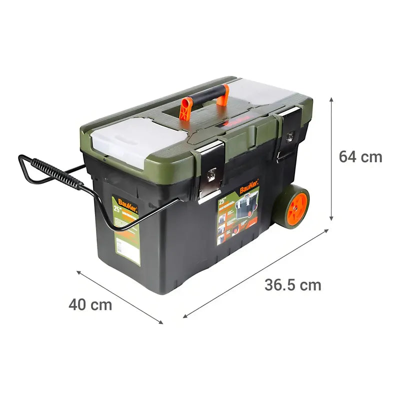 Caja De Herramientas Organizador 2ruedas 25pulgadas Bauker Verde