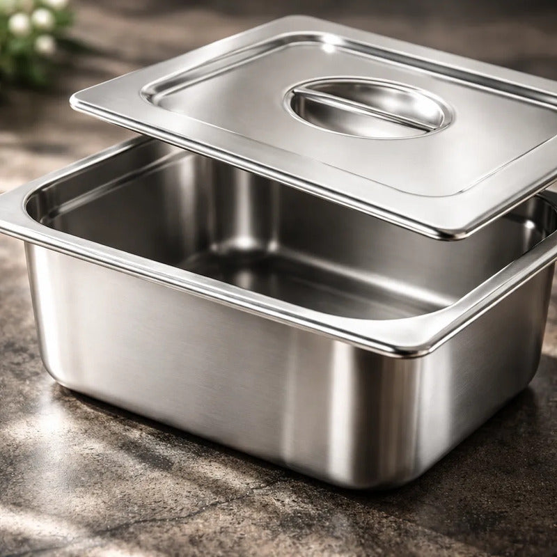 Pack 2 Bandeja Deposito Gastronomico Acero Inoxidable Plateado