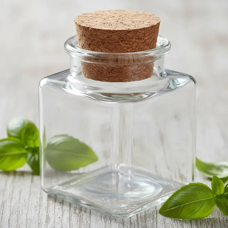 Pack 12 Frascos De Vidrio 50ml Cuadrado Con Tapa De Corcho Transparente