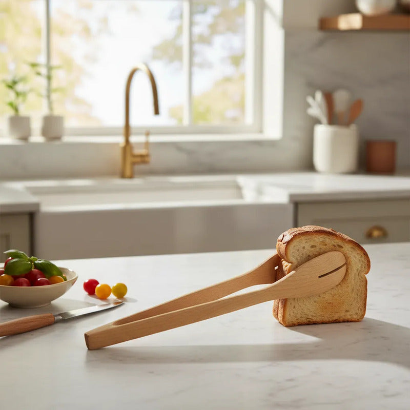 Pinza Para Alimento O Ensalada Cocina Bambú 30 Cm Madera