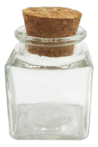 Pack 4 Frascos De Vidrio 50ml Cuadrado Con Tapa De Corcho Vidrio