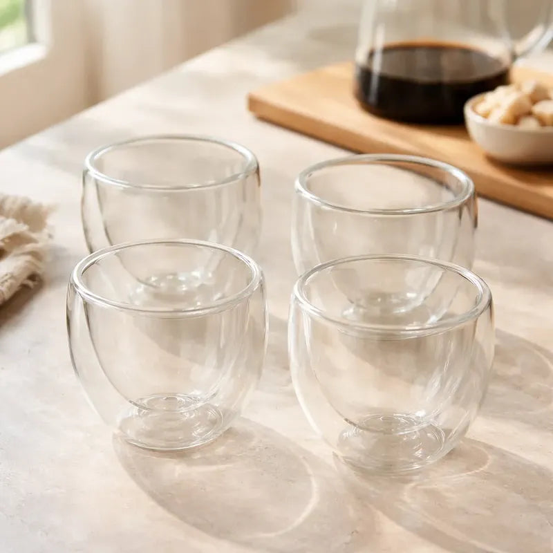 Pack 4 Tazas Doble Pared 80ml Transparente