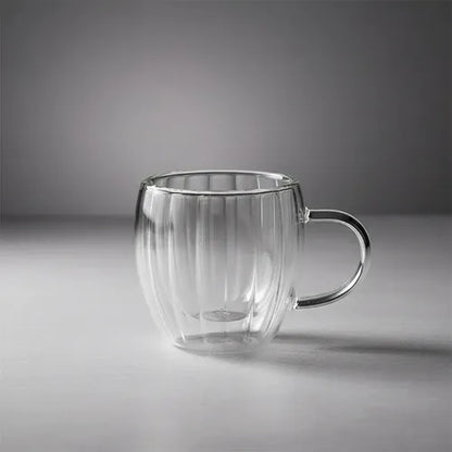Pack 4 Vasos De Vidrio Doble Pared Rayado 150 Ml Con Asa Vidrio Liso