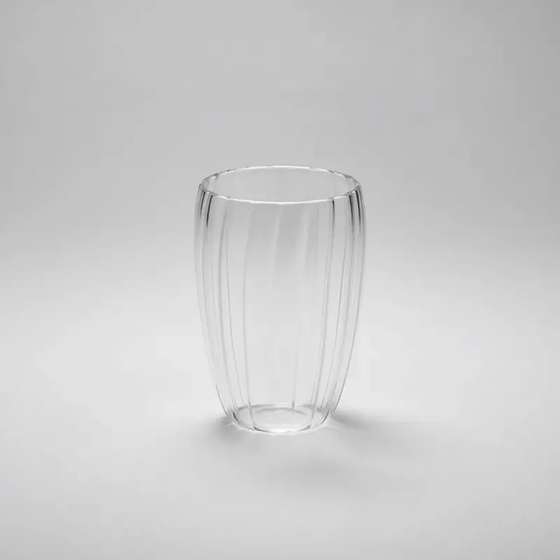 Pack 4 Vasos De Vidrio Doble Pared 450 Ml - Diseño Rayado Vidrio