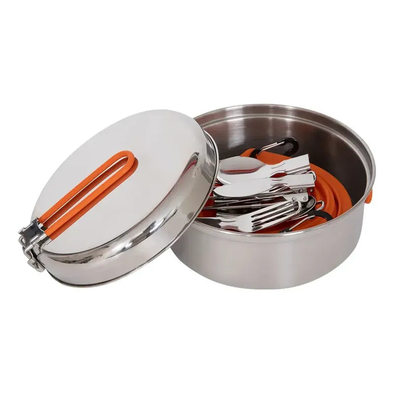 Set Accesorios Cocina Camping Inox 2 Personas Plateado