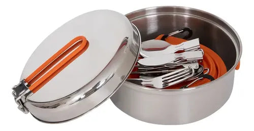 Set Accesorios Cocina Camping Inox 2 Personas Plateado