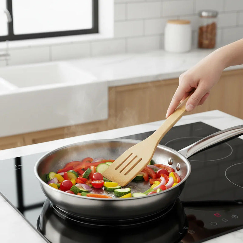 Espatula Ranurada Para Cocina De Bambú 30cm Madera Madera