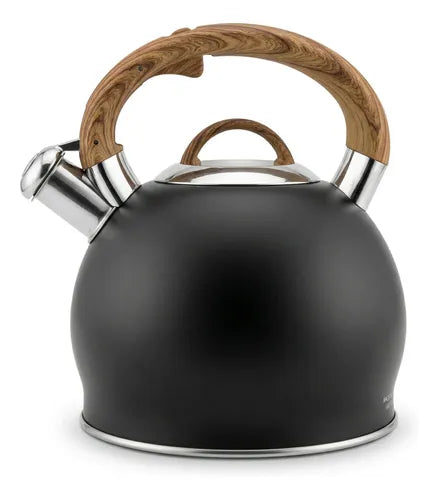 Tetera Acero Inoxidable Con Silbato 2,5lts Manilla De Madera Negro