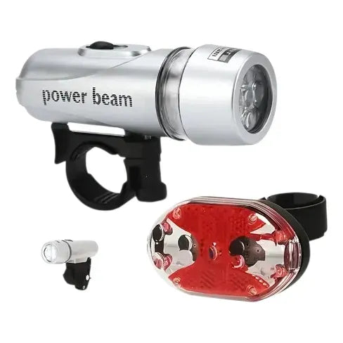 Combo Luz Delantera Y Luz Roja Trasera A Pilas Plateado Gris-negro