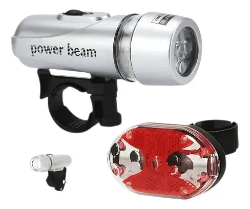 Combo Luz Delantera Y Luz Roja Trasera A Pilas Plateado Gris-negro