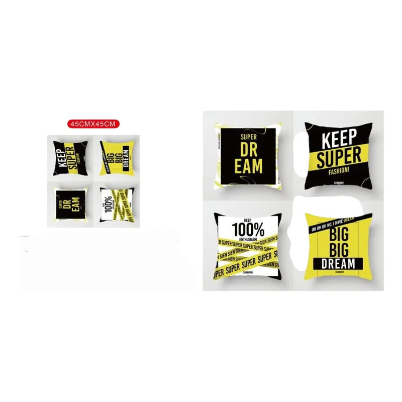 Pack X4 Fundas De Cojines 45x45 Cm, Súper Suaves-mensajes Mensaje