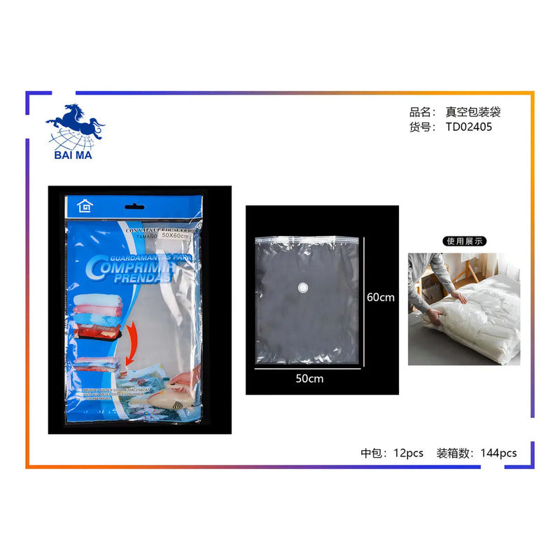 Pack 12 Bolsas 50x60 Al Vacio Comprimir Ropa Ahorra Espacio