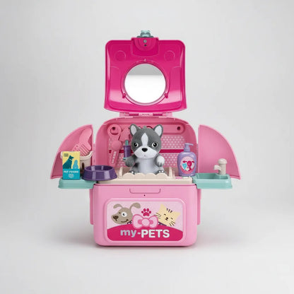 Juguete Set Mochila De Veterinario Mascotas Para Niños Rosa Chicle
