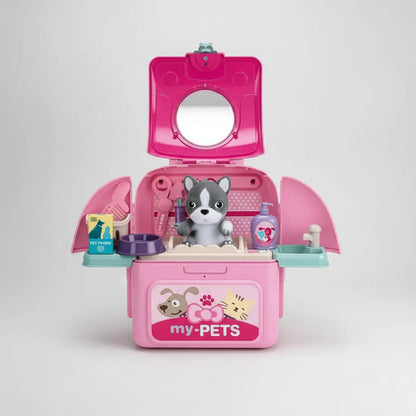 Juguete Set Mochila De Veterinario Mascotas Para Niños Rosa Chicle