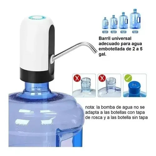 Dispenser De Agua Portatil Usb Bomba Dispensador Bidones Color Blanco