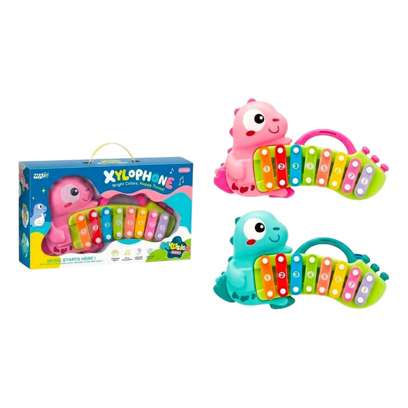 Xilófono Infantil Dinosaurio Musical Educativo 8 Notas Celeste