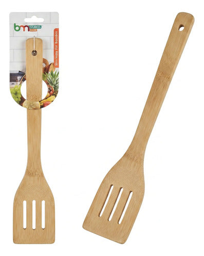 Espatula Ranurada Para Cocina De Bambú 30cm Madera Madera