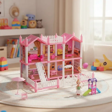 Casa de Muñecas 2 Pisos con Accesorios Niña Rosado Rosa - imagen 2