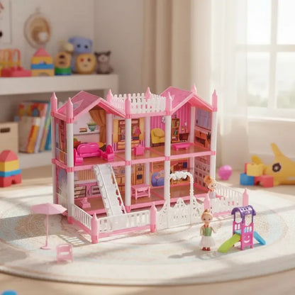 Casa De Muñecas 2 Pisos Con Accesorios Niña Rosado Rosa