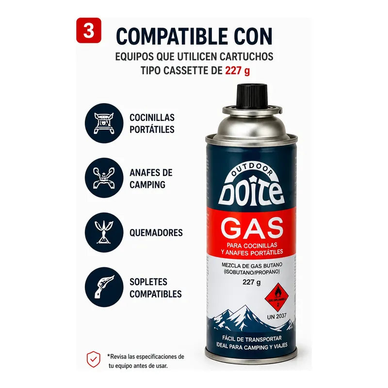 Pack 4 Cartuchos Gas Doite 227 G Para Cocinilla Camping