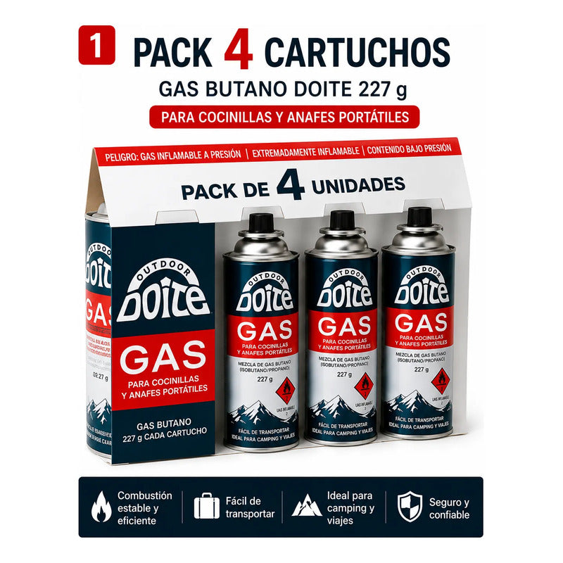 Pack 4 Cartuchos Gas Doite 227 G Para Cocinilla Camping