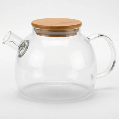Tetera Vidrio Con Infusor 1 Litro Y Tapa Bambú Transparente