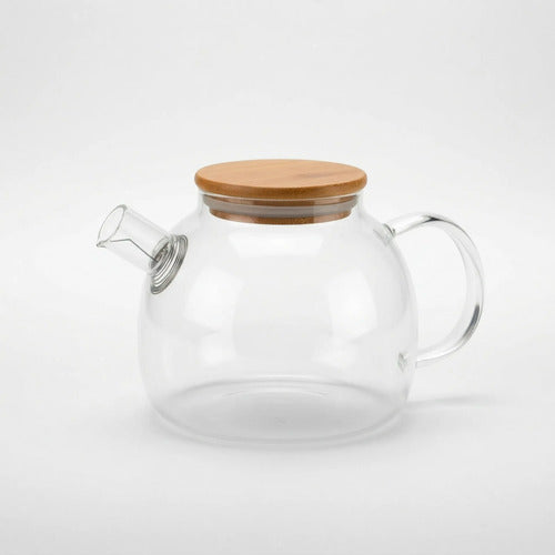Tetera Vidrio Con Infusor 1 Litro Y Tapa Bambú Transparente