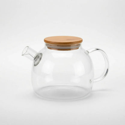 Tetera Vidrio Con Infusor 1 Litro Y Tapa Bambú Transparente