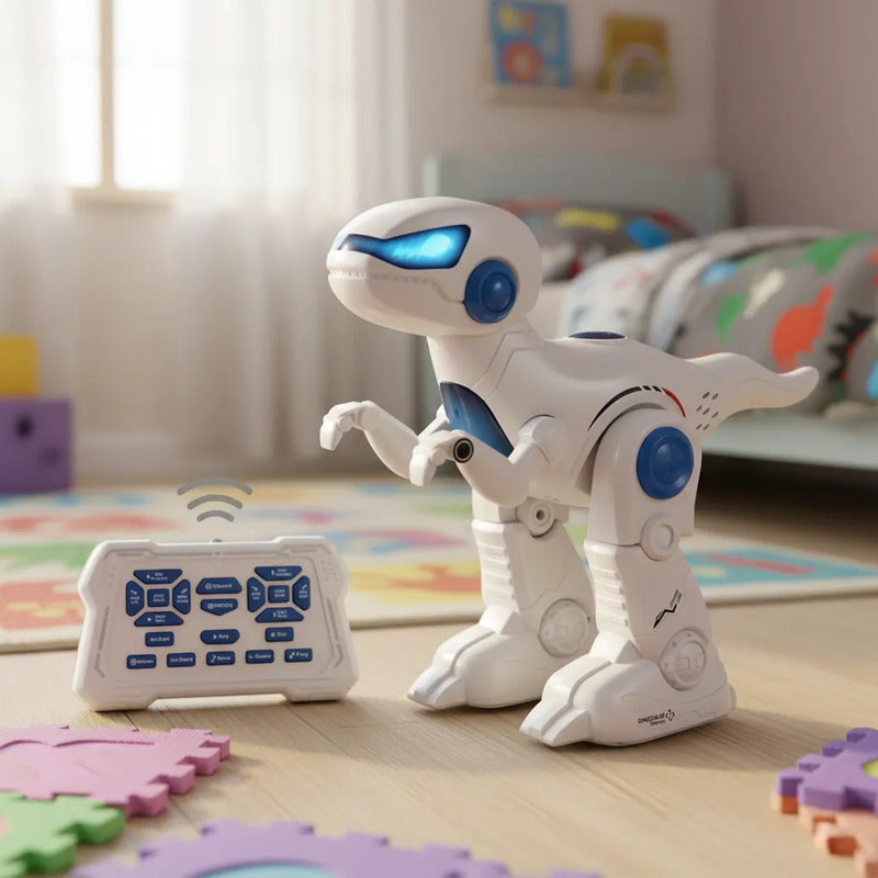 Robot Dinosaurio Con Control, Canta, Habla Inglés, C/blanco Dinosaurio Blanco