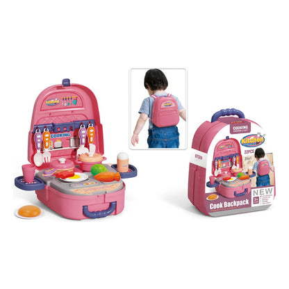 Mochila Cocina Infantil 2 En 1 Con Accesorios Rosa