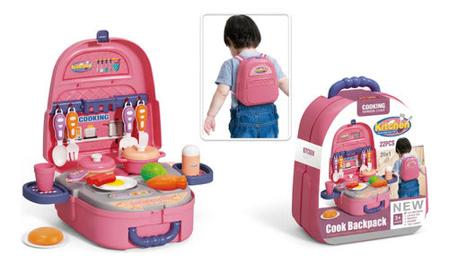 Mochila Cocina Infantil 2 En 1 Con Accesorios Rosa