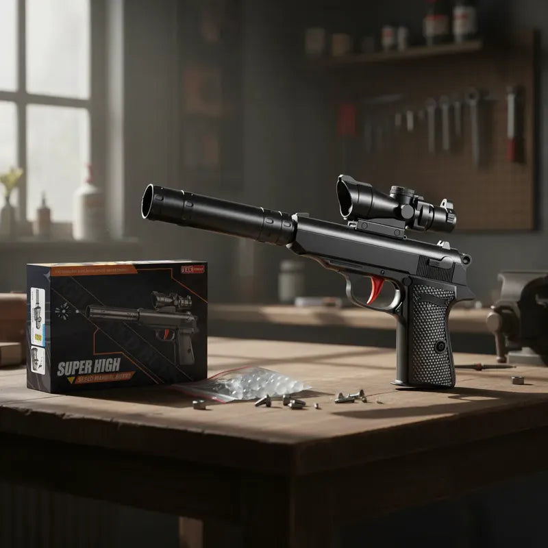 Pistola Con Silenciador , Balines De Agua Negro